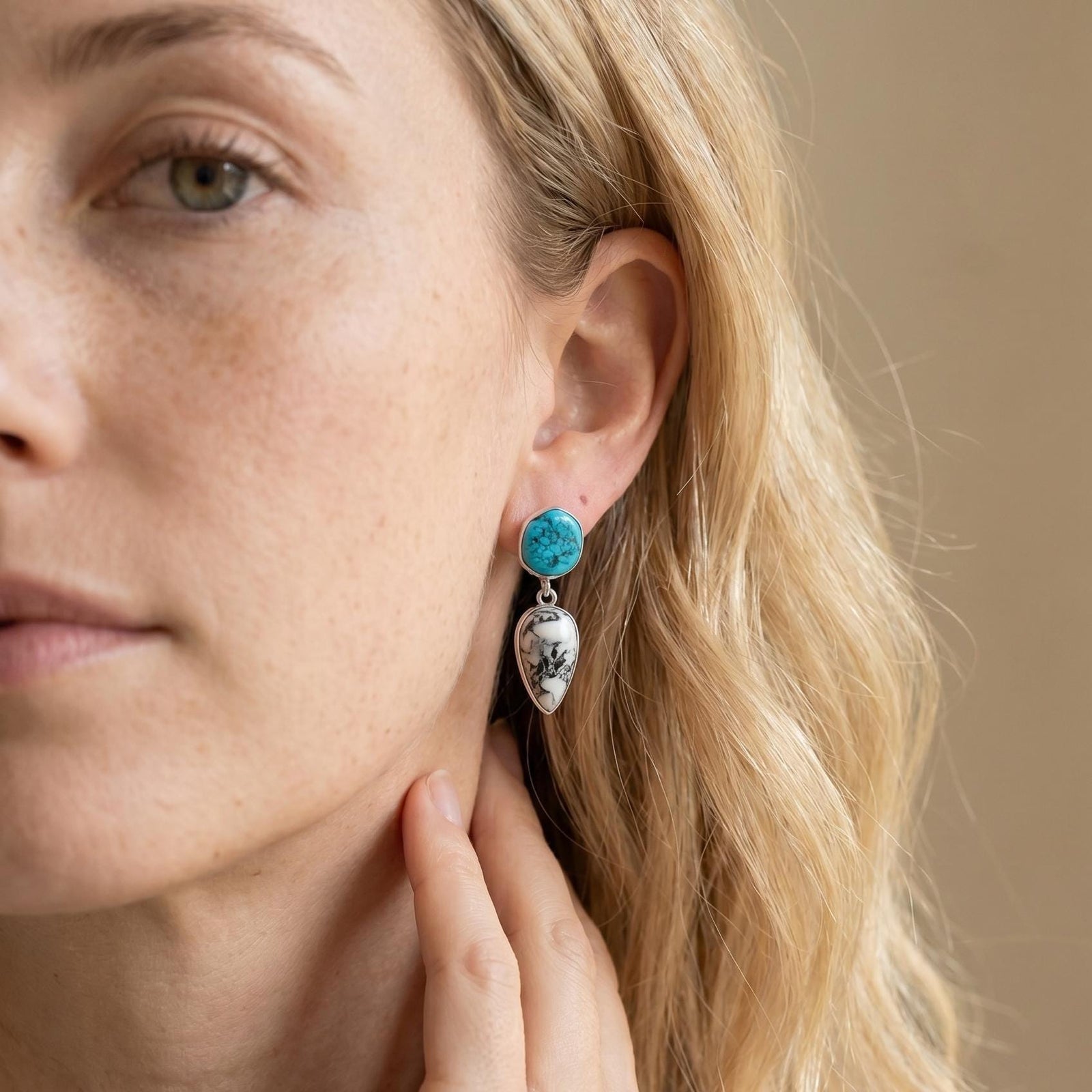 Sterling Silver White Buffalo Kingman Turquoise Drop Earrings – Choose Your Pair