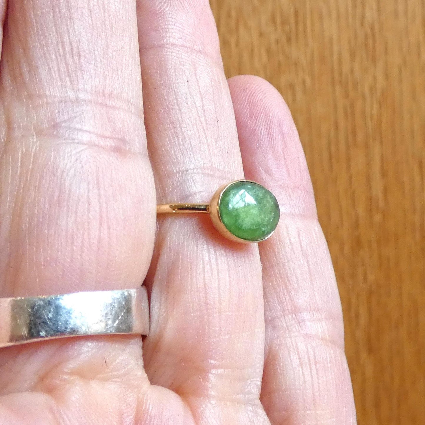 Green Nephrite Jade - Size 6 - Solid 18K Gold Ring - East West Oval