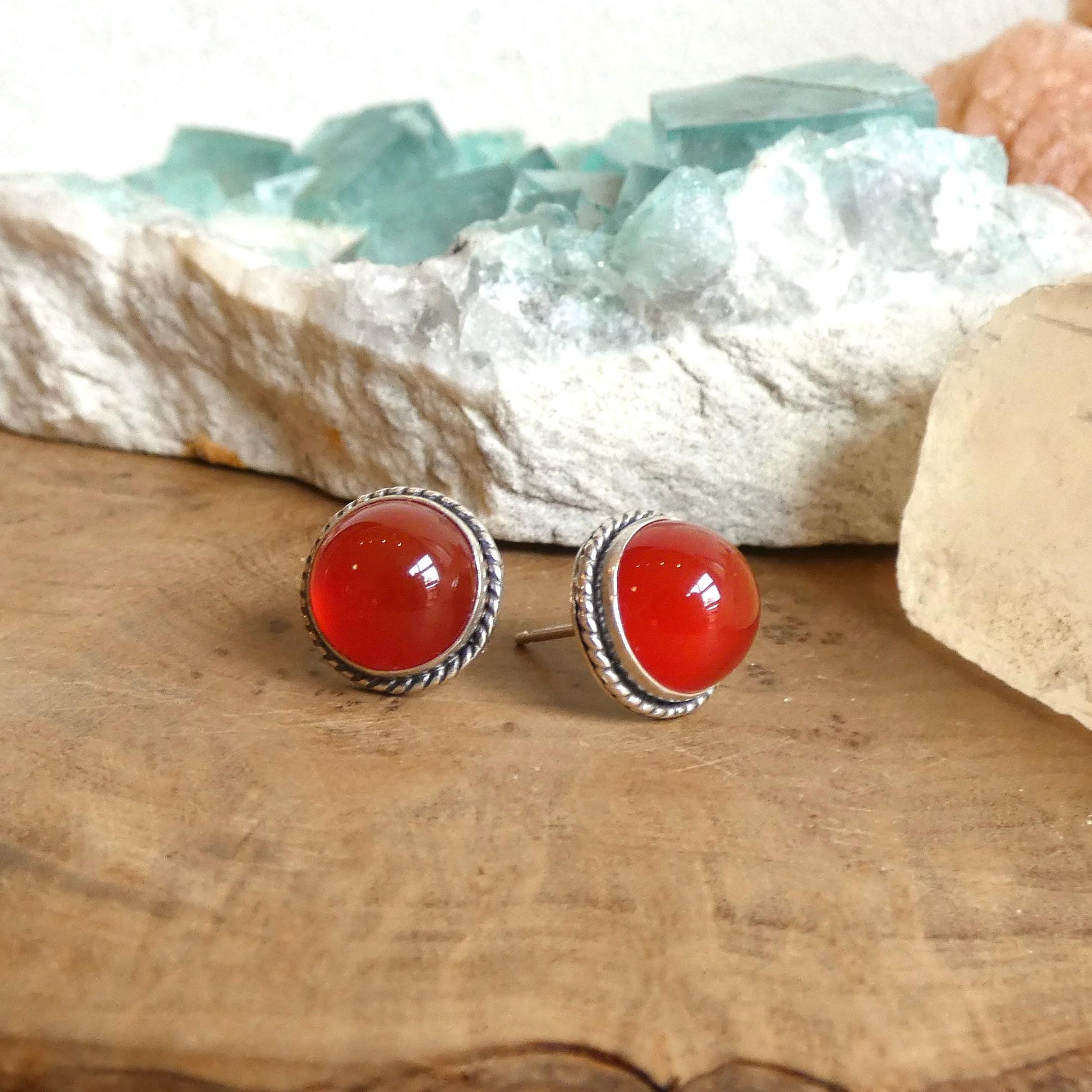 Carnelian Stud Earrings – Sterling Silver Western Twist Accent