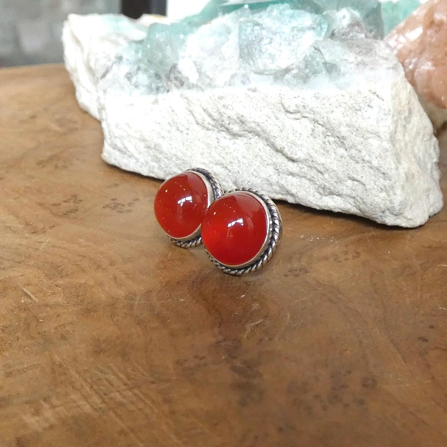 Carnelian Stud Earrings – Sterling Silver Western Twist Accent