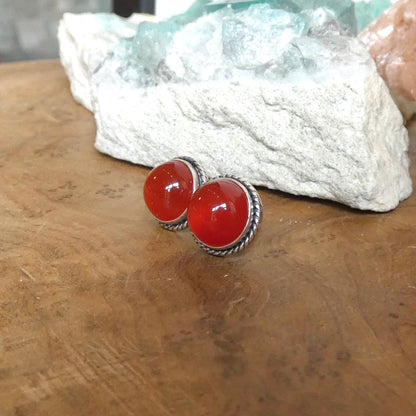 Carnelian Stud Earrings – Sterling Silver Western Twist Accent