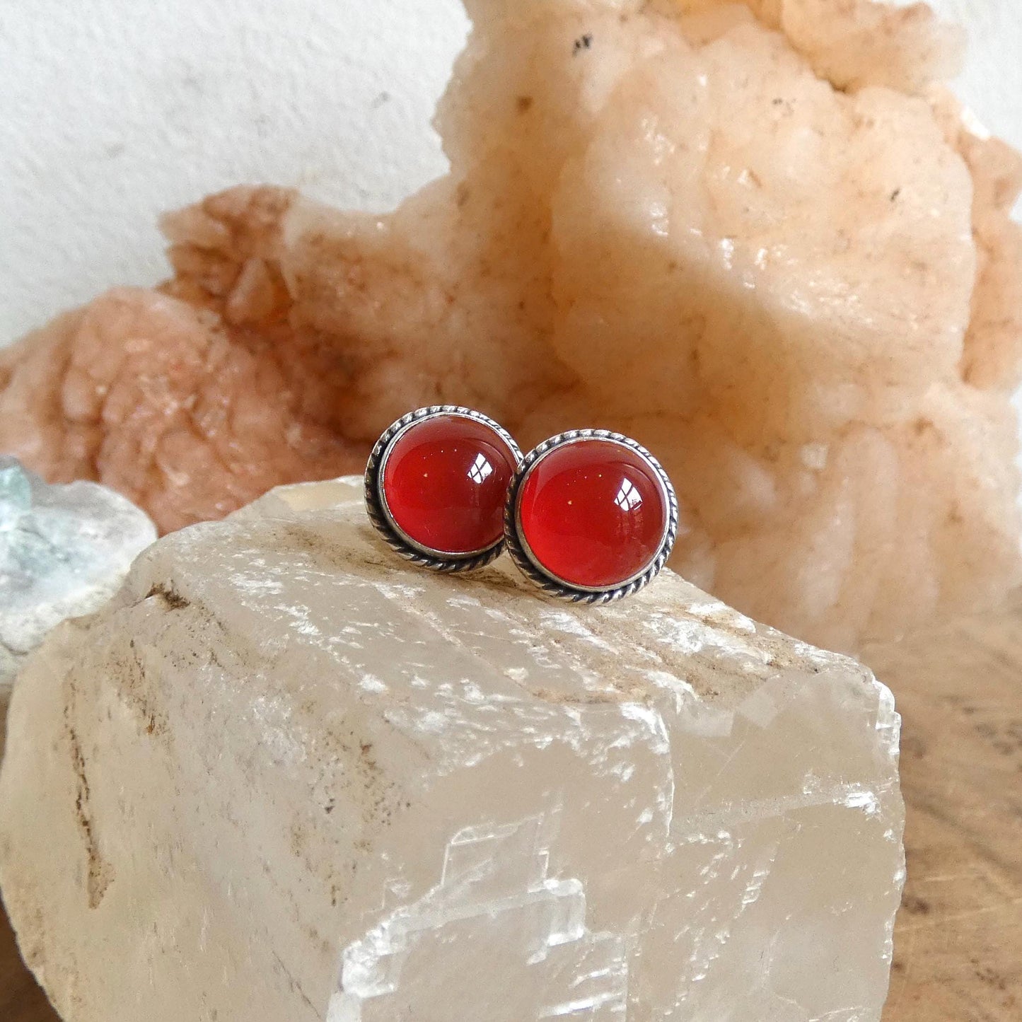 Carnelian Stud Earrings – Sterling Silver Western Twist Accent