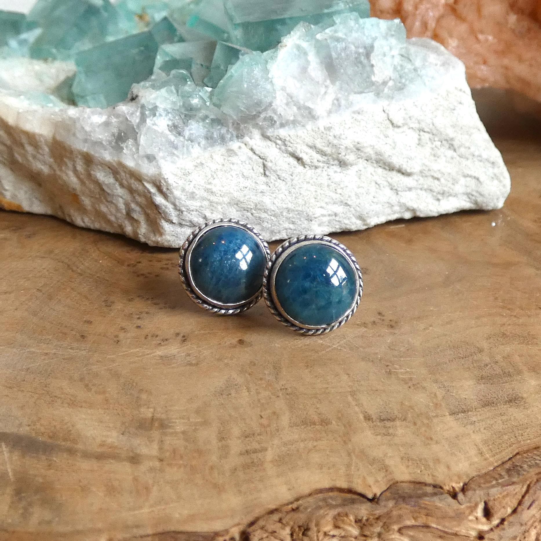 Apatite Traditional Posts - 10mm Stud Earrings - Sterling Silver