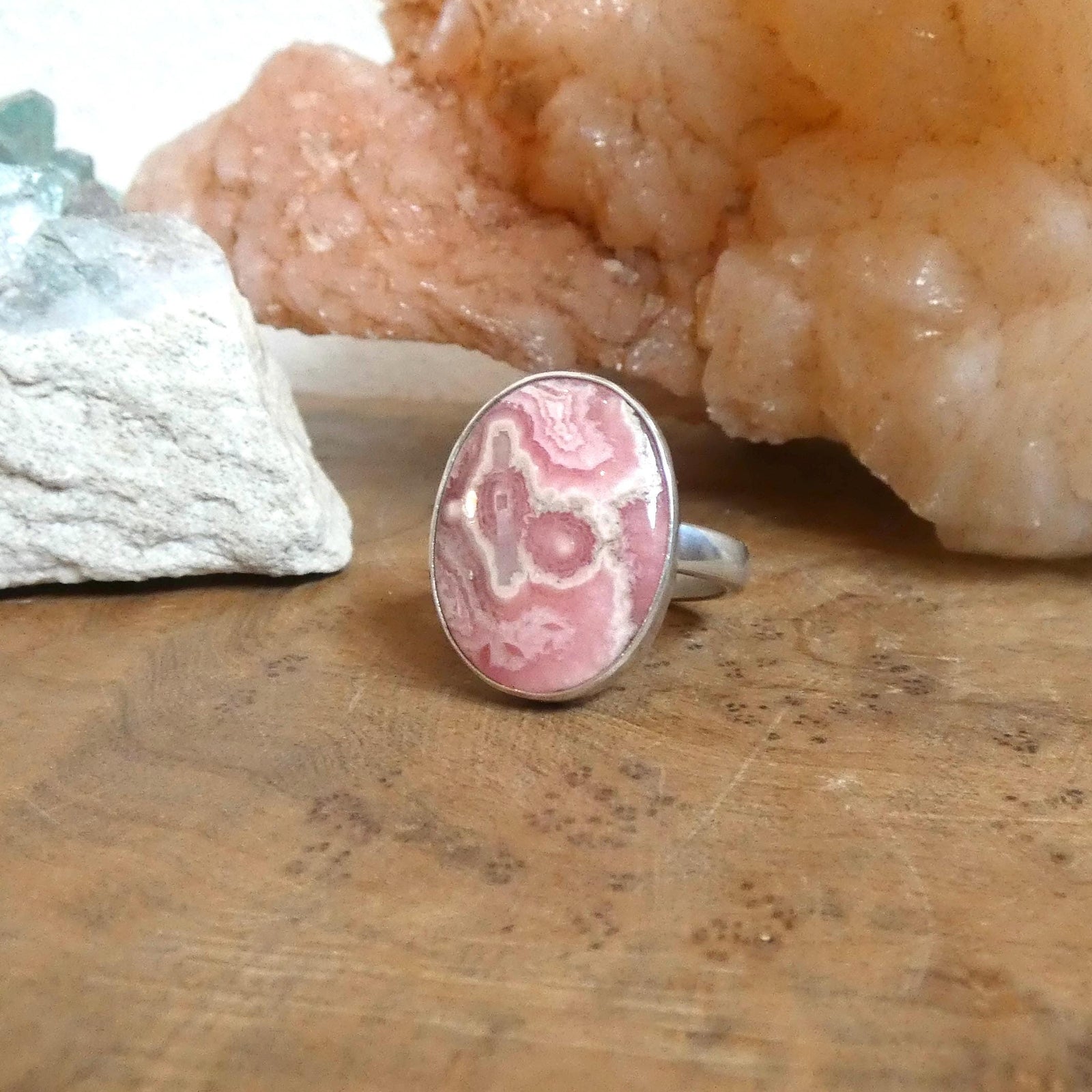 Rhodochrosite Ring - .925 Sterling Silver Ring - Size 8