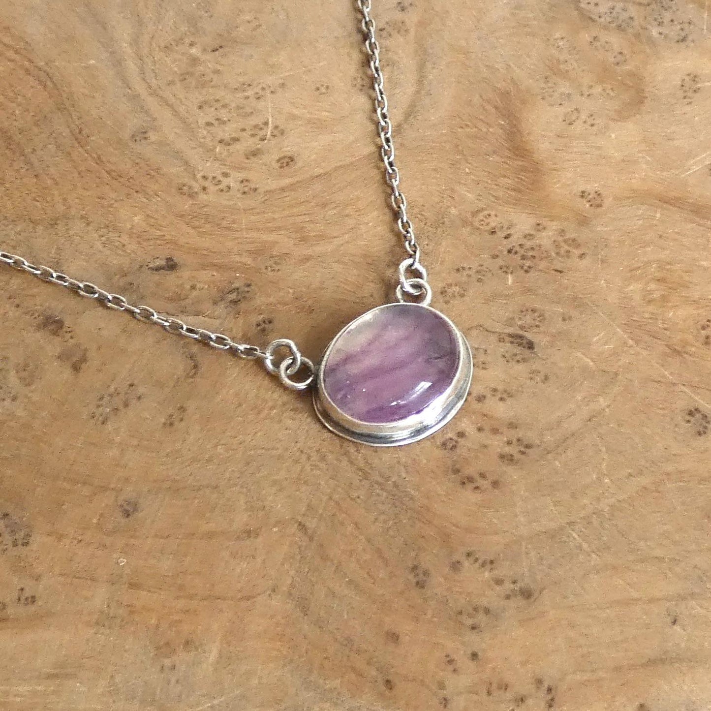 Rainbow Fluorite Pendant with Chain | Sterling Silver