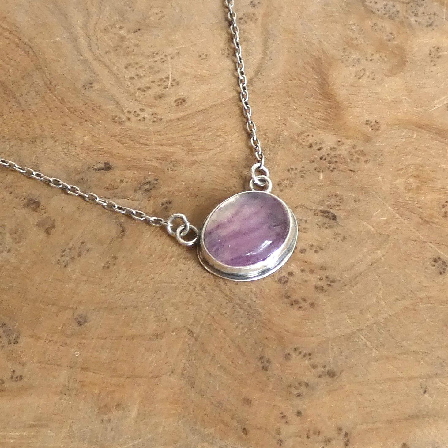 Rainbow Fluorite Pendant with Chain | Sterling Silver