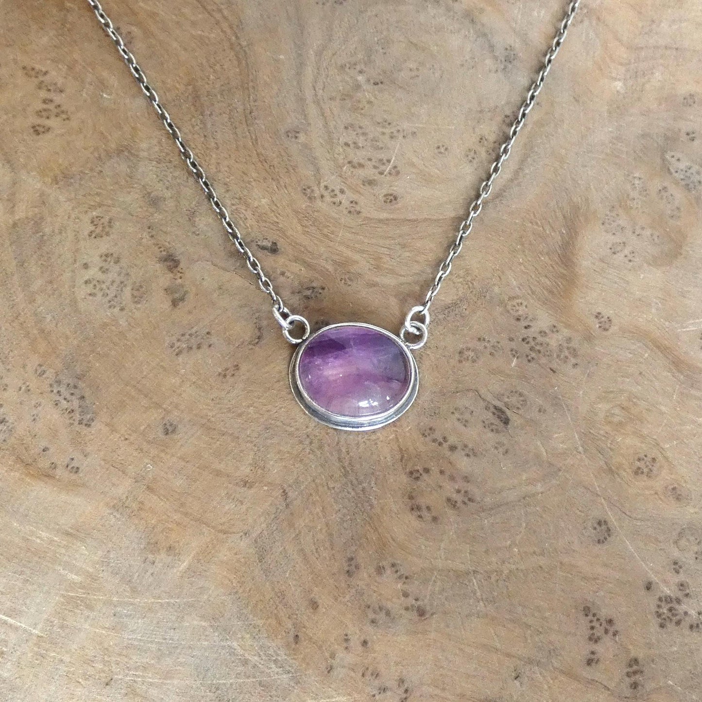 Rainbow Fluorite Pendant with Chain | Sterling Silver