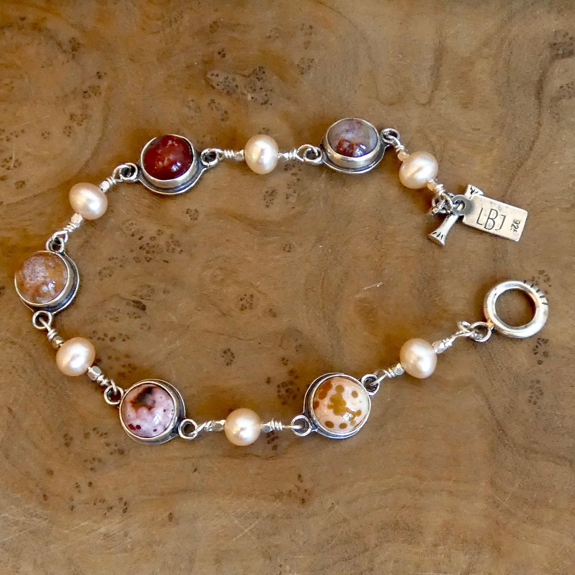Ocean Jasper Link Bracelet with Freshwater Pearls - Choose Your Finished Jewelry