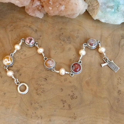 Ocean Jasper Link Bracelet with Freshwater Pearls - Choose Your Finished Jewelry