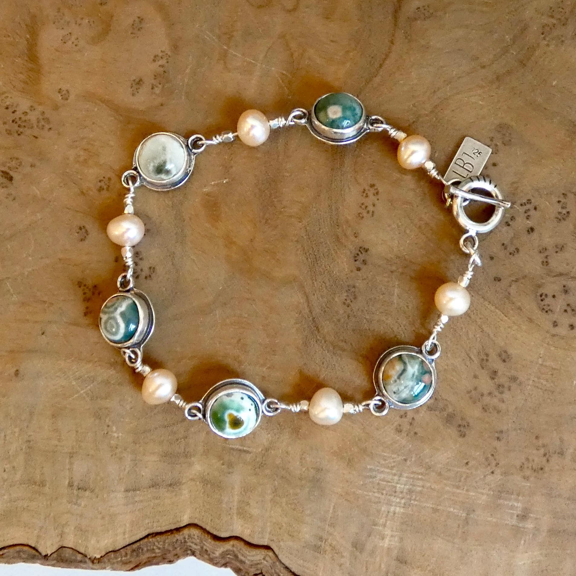 Ocean Jasper Link Bracelet with Freshwater Pearls - Choose Your Finished Jewelry