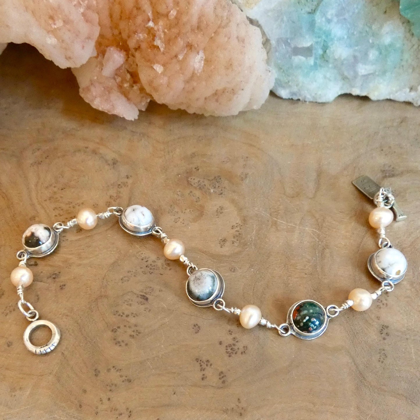 Ocean Jasper Link Bracelet with Freshwater Pearls - Choose Your Finished Jewelry