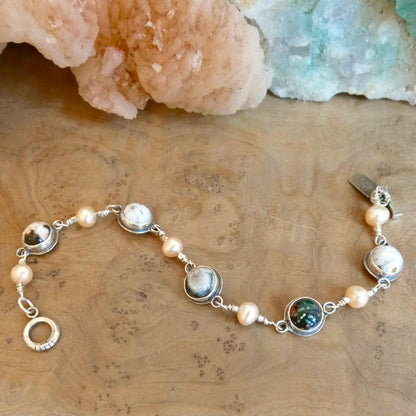Ocean Jasper Link Bracelet with Freshwater Pearls - Choose Your Finished Jewelry