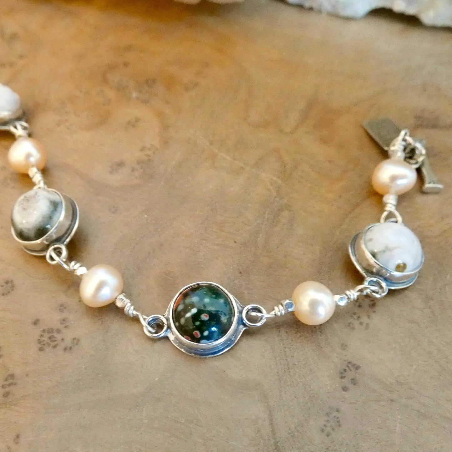 Ocean Jasper Link Bracelet with Freshwater Pearls - Choose Your Finished Jewelry