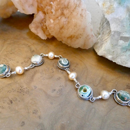 Ocean Jasper Link Bracelet with Freshwater Pearls - Choose Your Finished Jewelry