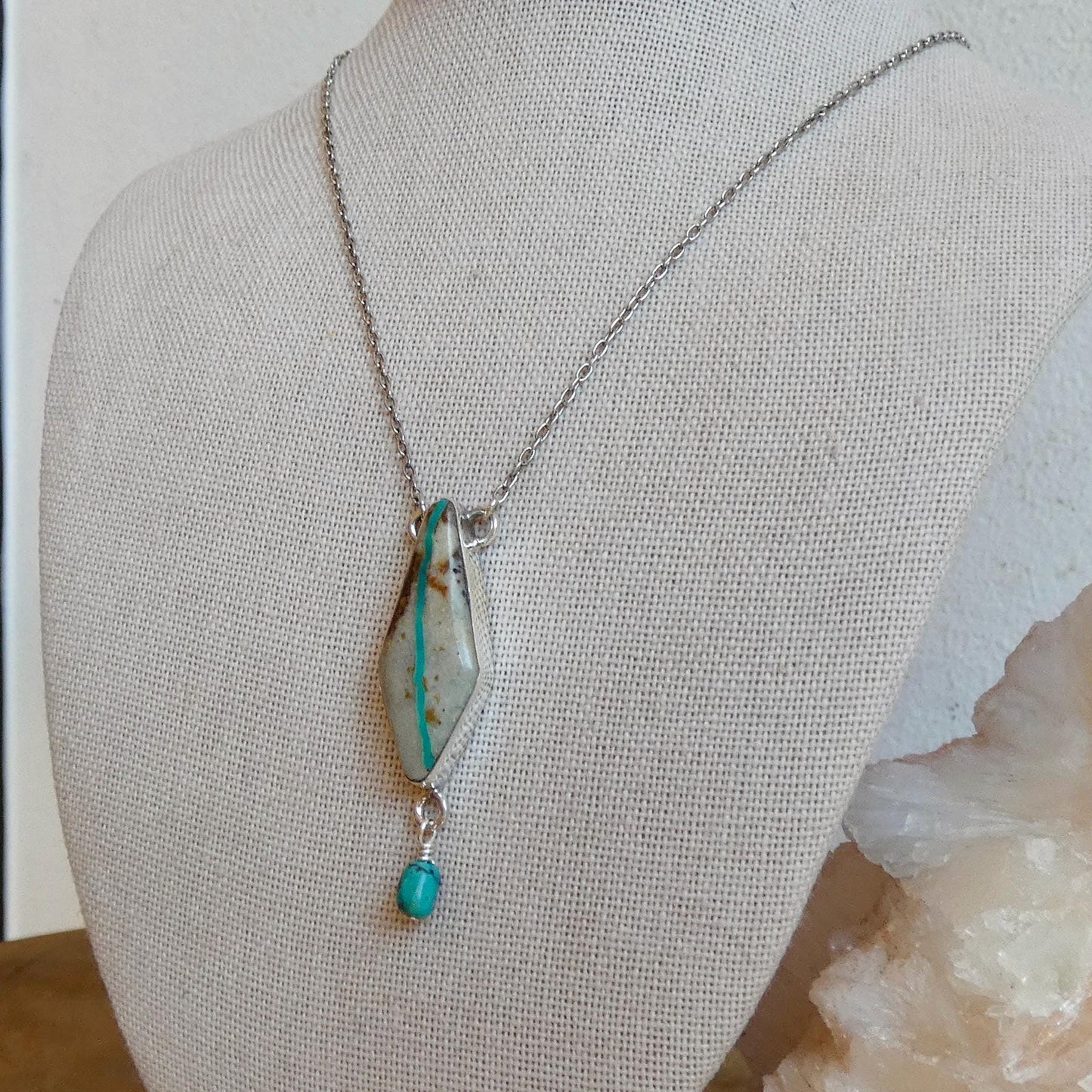Royston Ribbon Turquoise Pendant Necklace – Sterling Silver, Kite Turquoise Drop