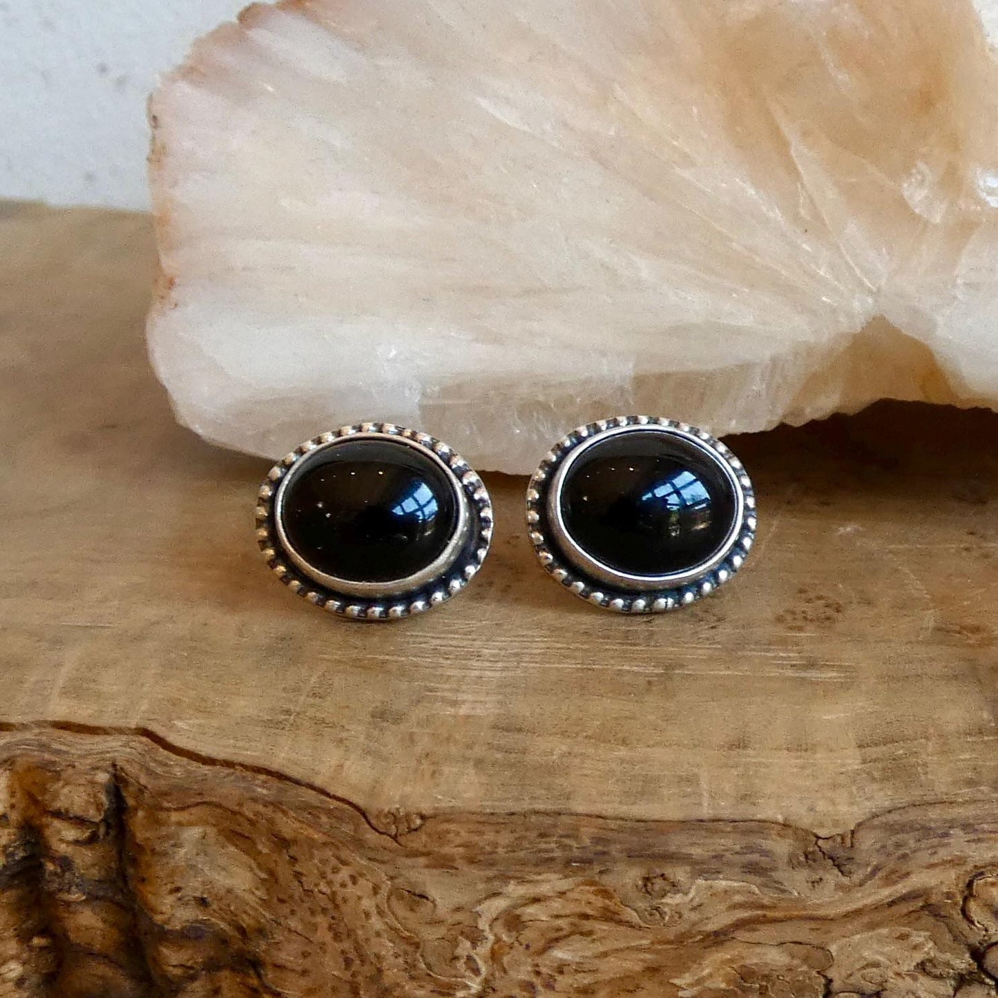 Black Agate Posts - Sterling Silver Earrings - Black Onyx Studs