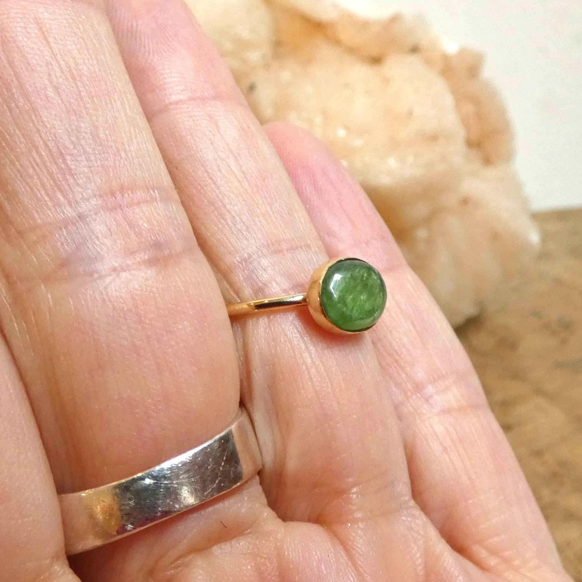 Green Nephrite Jade - Solid 18K Gold Ring - East West Oval