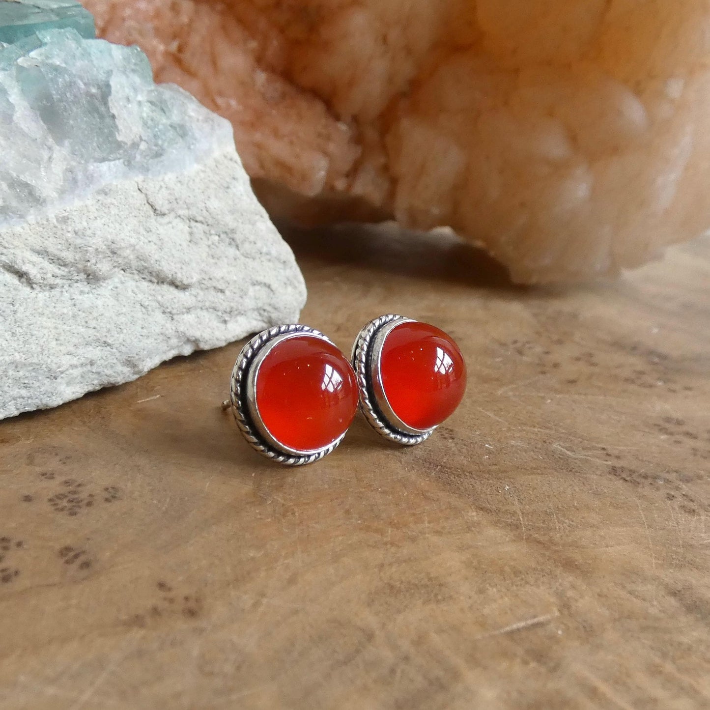 Carnelian Stud Earrings – Sterling Silver Western Twist Accent