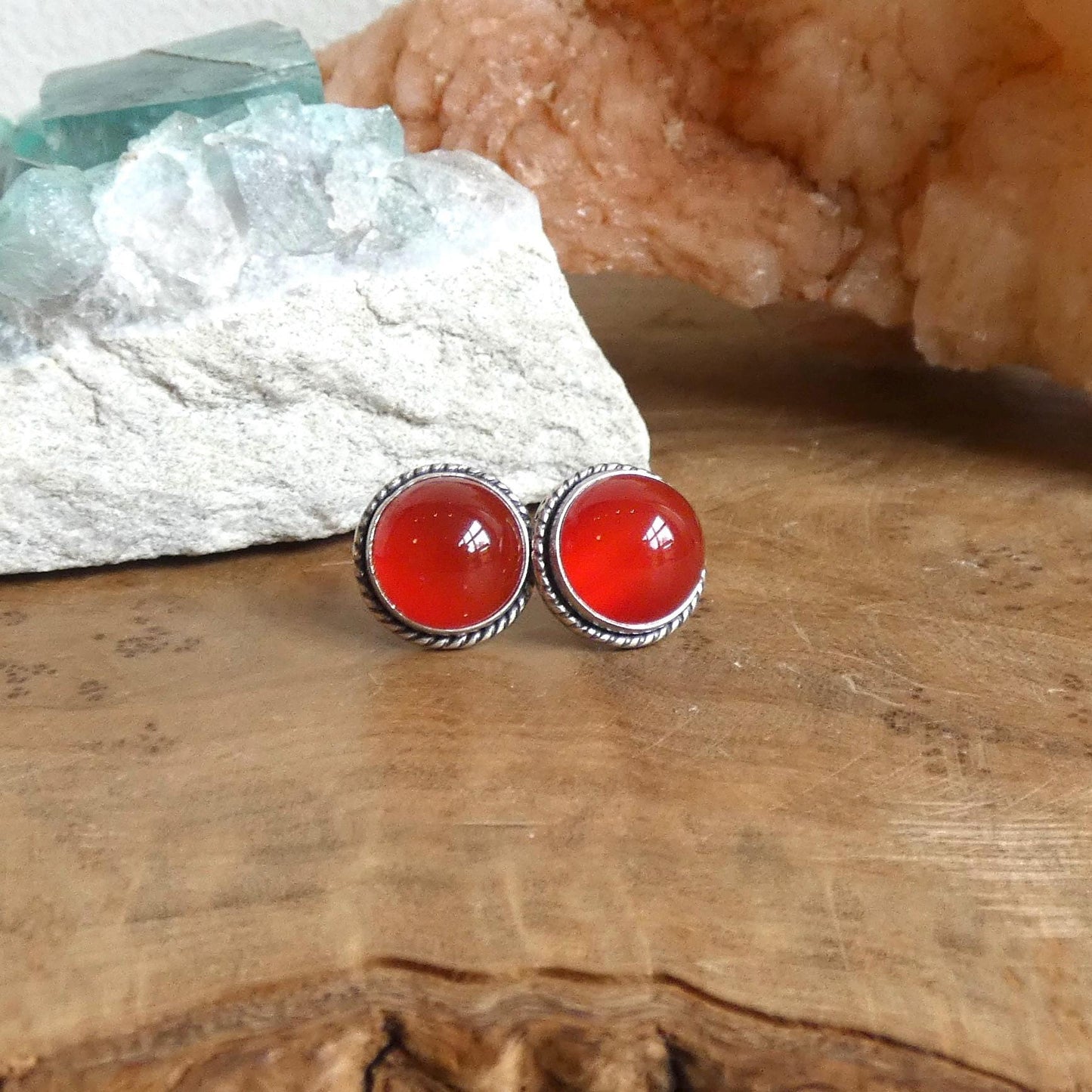 Carnelian Stud Earrings – Sterling Silver Western Twist Accent