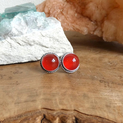 Carnelian Stud Earrings – Sterling Silver Western Twist Accent