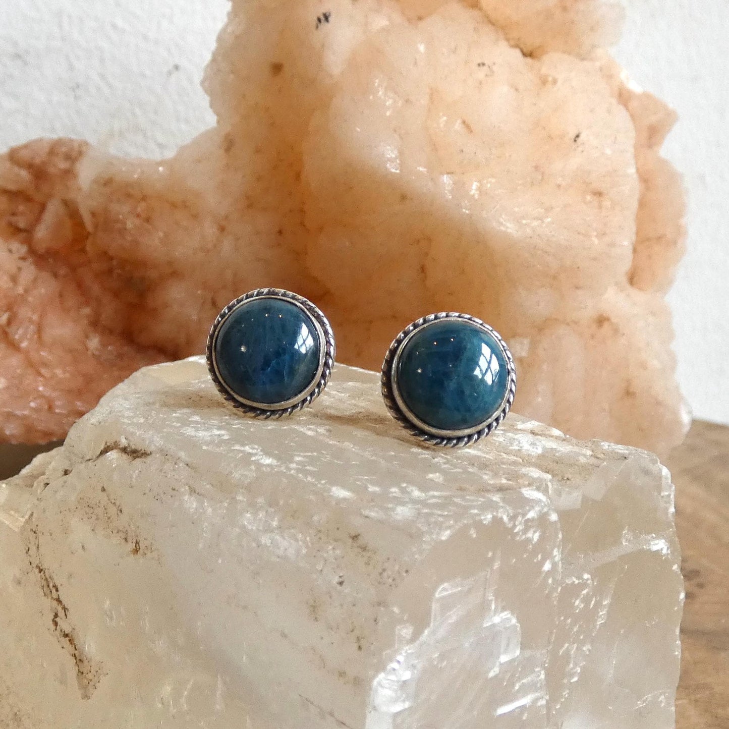 Apatite Traditional Posts - 10mm Stud Earrings - Sterling Silver