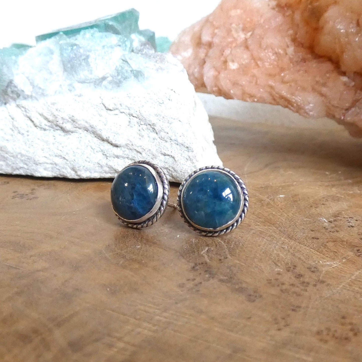 Apatite Traditional Posts - 10mm Stud Earrings - Sterling Silver