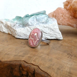 Rhodochrosite Ring - .925 Sterling Silver Ring - Size 8