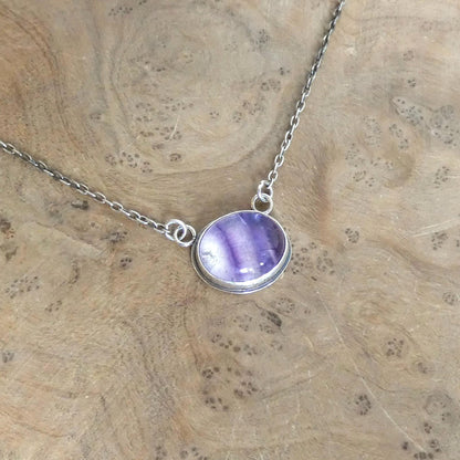 Rainbow Fluorite Pendant with Chain | Sterling Silver