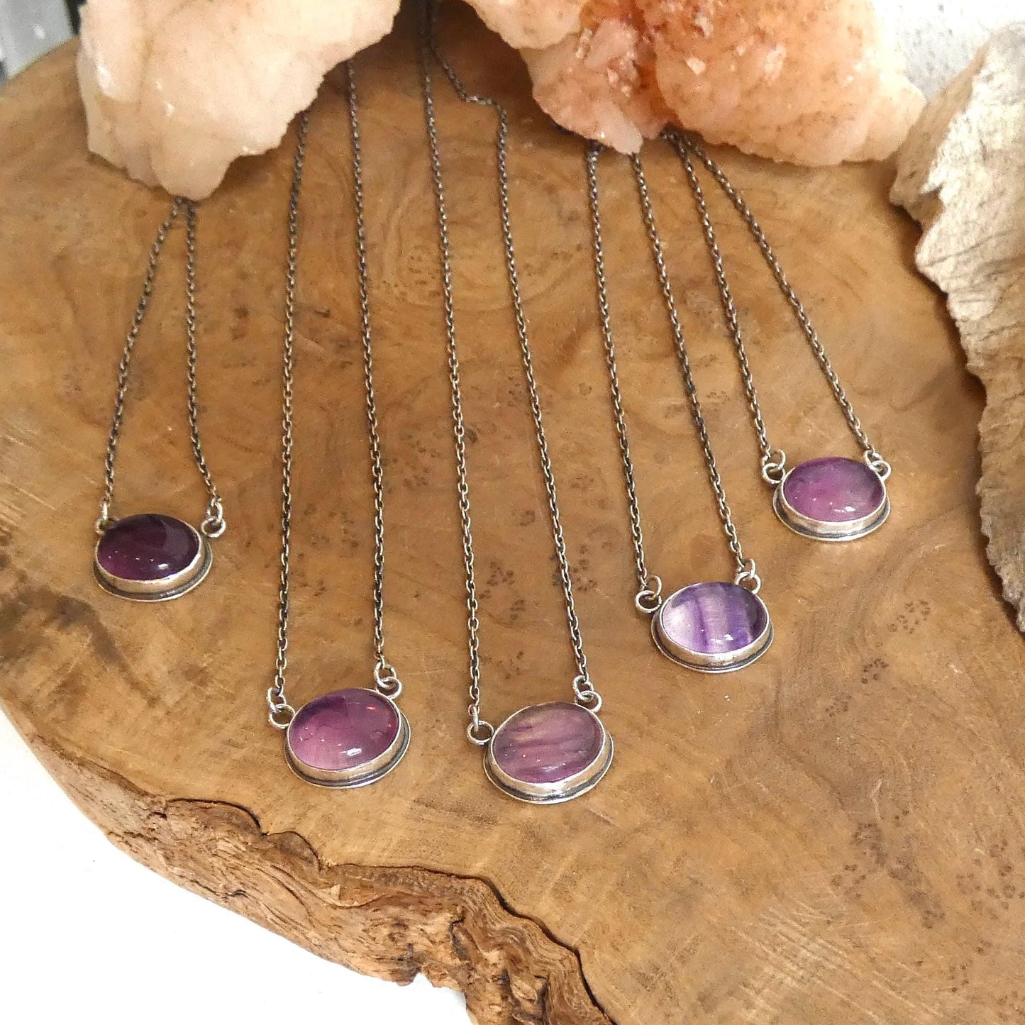 Rainbow Fluorite Pendant with Chain | Sterling Silver