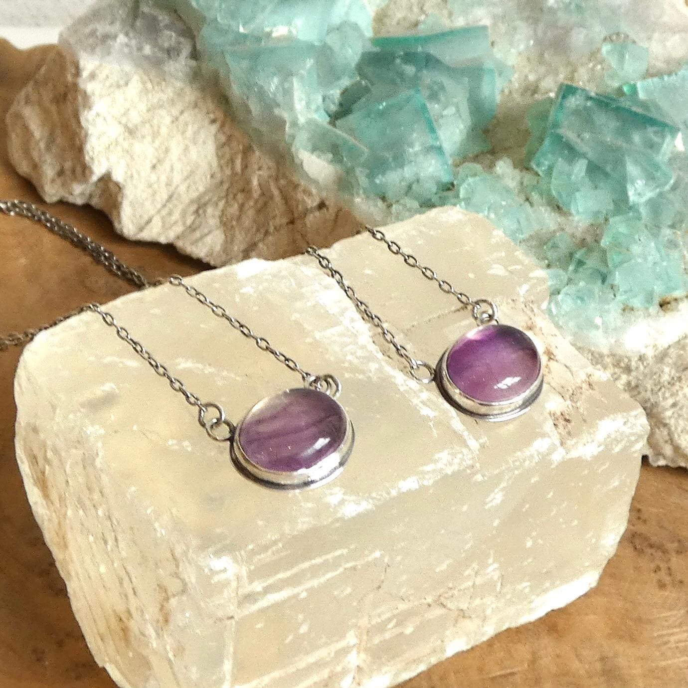 Rainbow Fluorite Pendant with Chain | Sterling Silver