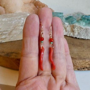 Mediterranean Coral Carnelian Turquoise Earrings - 14KT Gold Filled