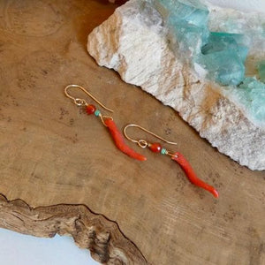 Mediterranean Coral Carnelian Turquoise Earrings - 14KT Gold Filled