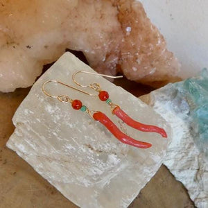 Mediterranean Coral Carnelian Turquoise Earrings - 14KT Gold Filled