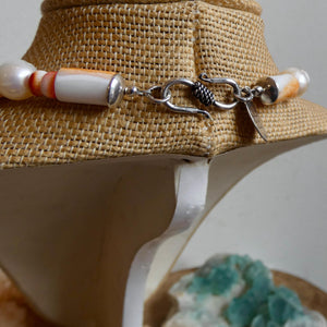 Orange Spiny Oyster Shell Turquoise Necklace -Sterling Silver