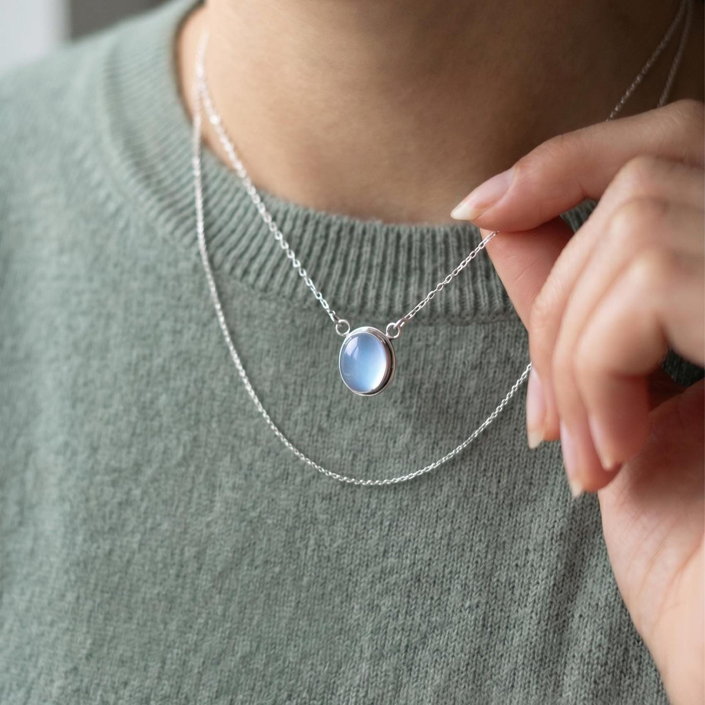 Natural Blue Chalcedony Pendant - Silversmith - Includes Sterling Silver chain
