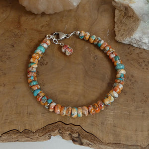 Turquoise Spiny Oyster Beaded Necklace - Abalone Shell Jewelry - .999 Silver