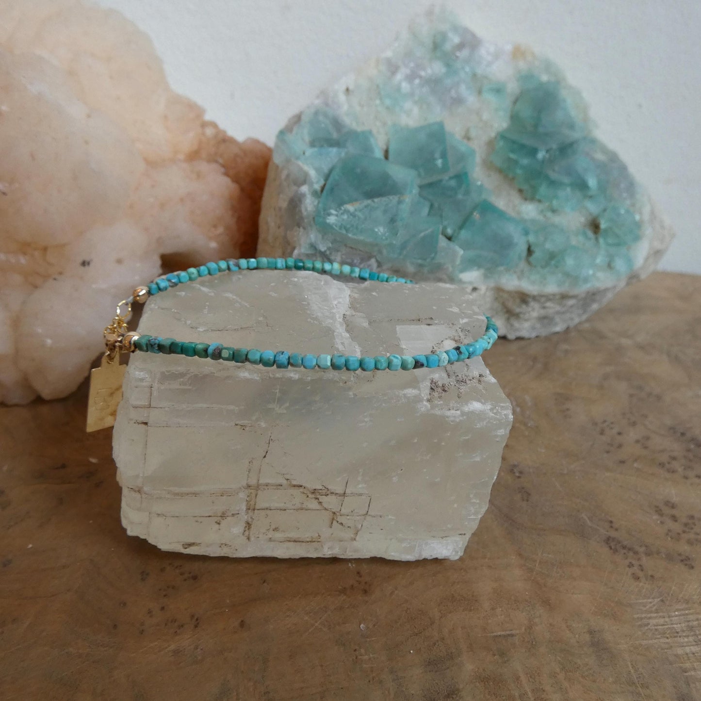 Turquoise Beaded Bracelet - 14K Gold Filled - Dainty Tennis Bracelet