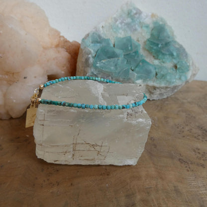 Turquoise Beaded Bracelet - 14K Gold Filled - Dainty Tennis Bracelet