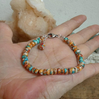 Turquoise Spiny Oyster Beaded Bracelet - .925 Sterling Silver
