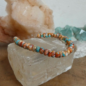 Turquoise Spiny Oyster Beaded Bracelet - .925 Sterling Silver