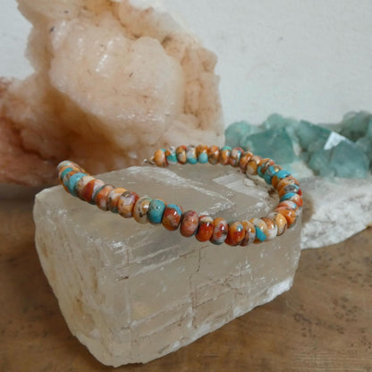 Turquoise Spiny Oyster Beaded Bracelet - .925 Sterling Silver