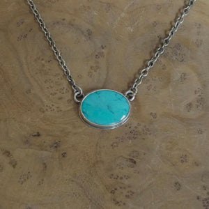 Turquoise Necklace with Chain - Sterling Silver