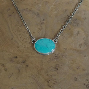 Turquoise Necklace with Chain - Sterling Silver