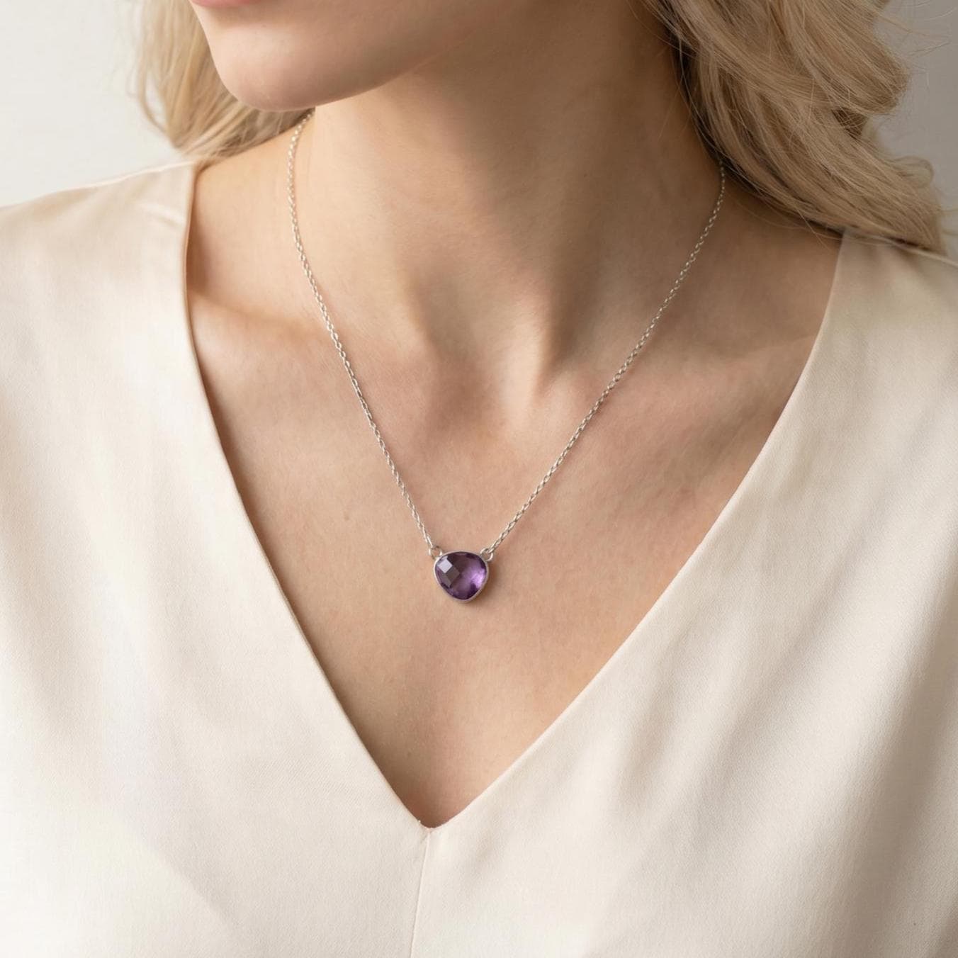 Trapiche Amethyst Sterling Silver Necklace - Rose Cut Purple Pendant