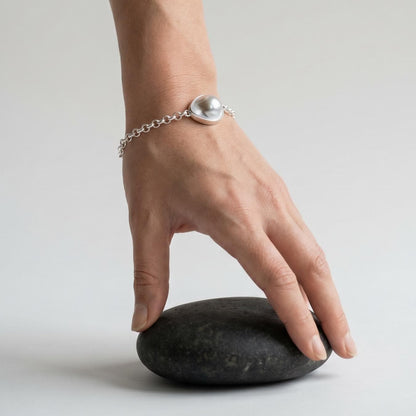 Blister Mabe Pearl .925 Rolo Chain Bracelet - Chunky Sterling Silver