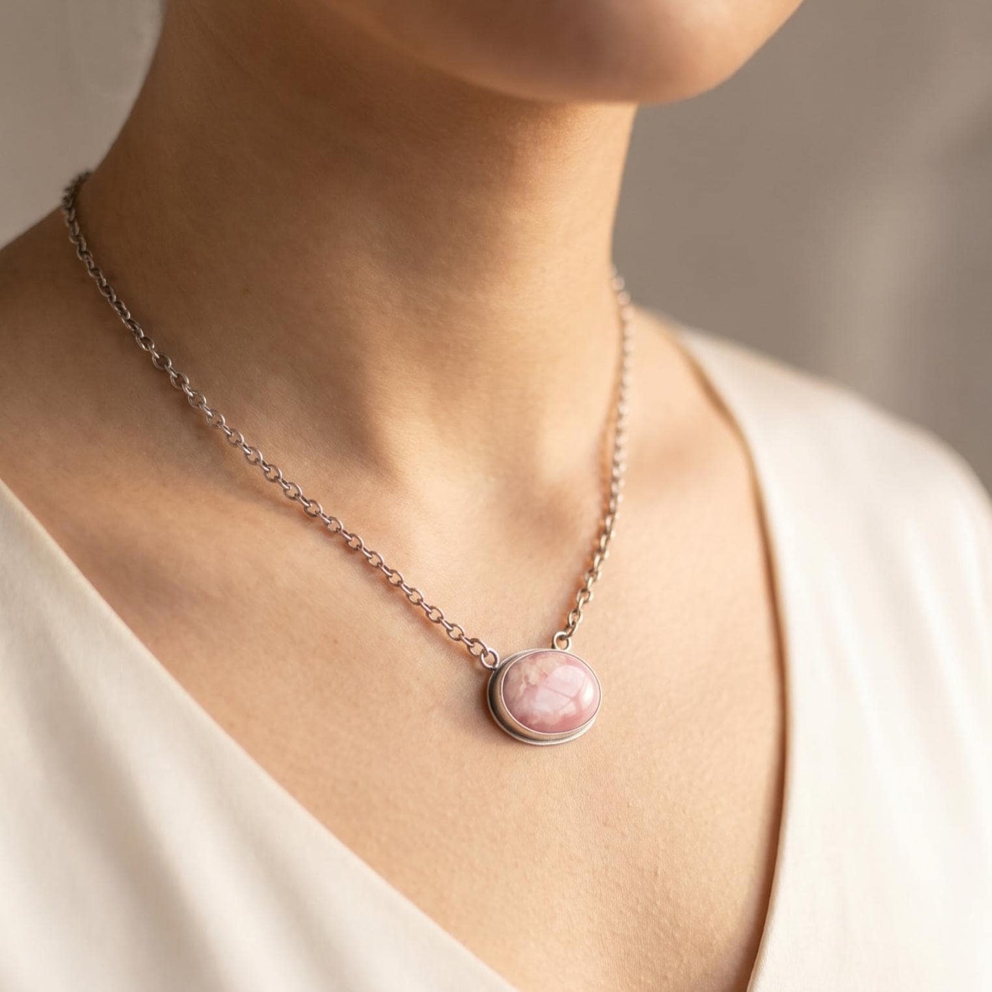 Sterling Silver Pink Opal Necklace - East West Pendant - Choose Your Stone
