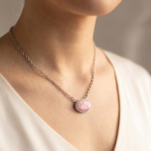 Sterling Silver Pink Opal Necklace - East West Pendant - Choose Your Stone