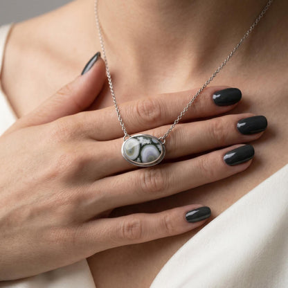Custom Ocean Jasper East-West Center Stone Necklace - .925 Silversmith - Choose Your Stone