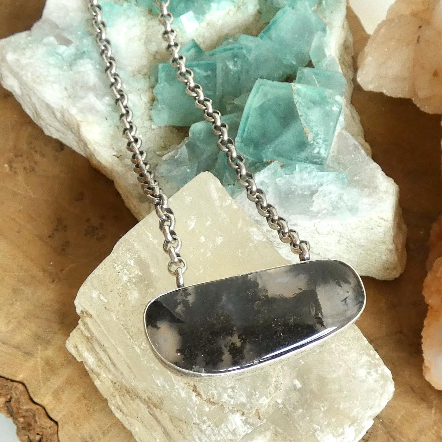 Choose your Montana Agate Pendant Necklace - Chunky Sterling Silver - Men's Pendant