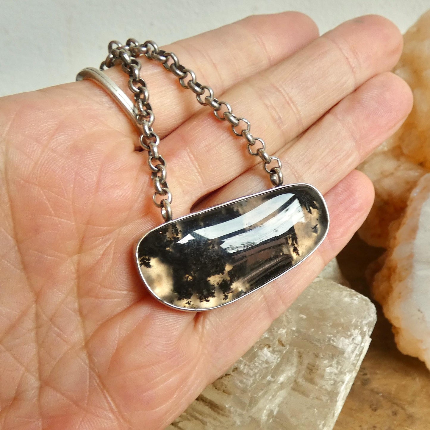 Choose your Montana Agate Pendant Necklace - Chunky Sterling Silver - Men's Pendant